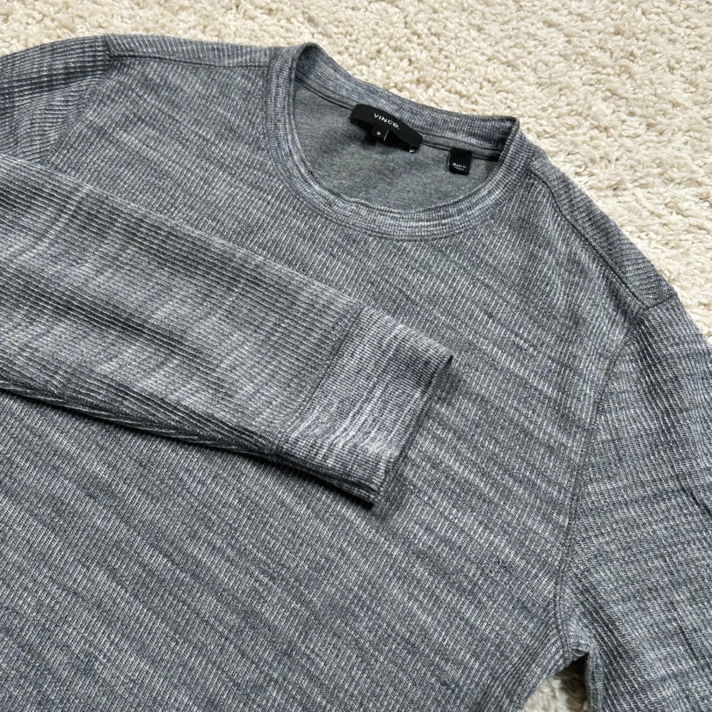 Vince Long Sleeve Shirt Size Medium Grey Ribbed Crewneck Thermal Shirt Cotton